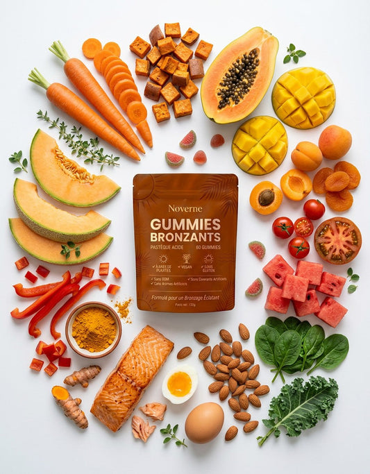 Top 15 aliments qui font bronzer naturellement bêta-carotène lycopène - Noverne Gummies Bronzants