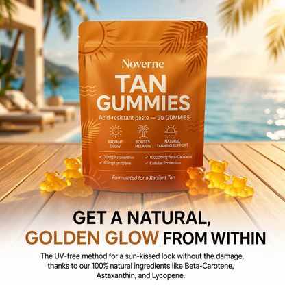 Noverne Self-Tanning Gummies — A natural golden tan in 14 days — no sun, no UV, no danger.