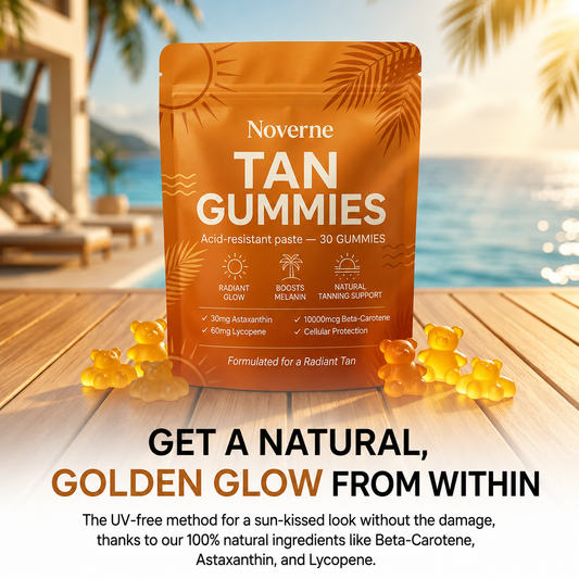 Noverne Self-Tanning Gummies — A natural golden tan in 14 days — no sun, no UV, no danger.